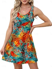 levne Neformální květinové šaty-Dámské Mini šaty Boho šaty Elegantní Na běžné nošení Plážový styl Volný Cikánské Bez rukávů Do V aqua modrá Colourful Bílá Rubínově červená Léto