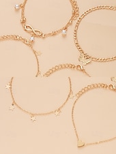 economico Bracciale da donna-Set di cavigliere da donna placcate in oro a strati con ciondoli a forma di farfalla, cuore, stella, infinito e perla - regolabili, stile boho chic per la spiaggia e l&#039;abbigliamento casual