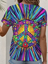 preiswerte Kunst &amp; Design T-Shirt-Damen T Shirt Druck Ombre Grafik Batik Vintage Stilvoll Lässig Kurzarm V Ausschnitt Normale Oberteile Täglich Blau Sommer Frühling