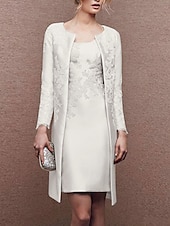 voordelige Met Jas-Twee Stuk Icetransparent Moeder van de Bruid Jurk Bruiloft Gast Kerk Elegante Plus Size Scoop Satin Kant Mouwloos Wrap Inclusief Jas Jurken met Applicaties Derby Jurk Race Dag Dress 2025