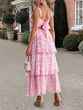 levne Koktejlové šaty-A-Linie Šaty Quinceanera Elegantní Šaty Svatební Svatební Host Délka Kotníků Bez Rukávů Spaghetti Popruh Polyester Bez Záda s Květinovým Potiskem Svatební Host Šaty
