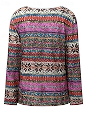 voordelige Boho Tops-Dames Blouse Bloem Modern Boho Lange mouw V-hals Normale tops Feestdagen Uitgaan Afdrukken blauw Paars Oranje Zomer