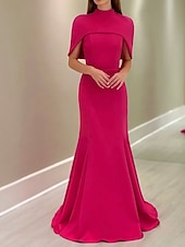 cheap PINK-2-in-1 Cape Dress Hot Pink Mermaid / Trumpet Evening Gown Elegant Dress Formal Semi Formal Wedding Floor Length Sleeveless MocK Neck with Stretch Crepe