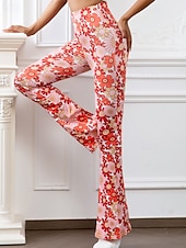 cheap Wide Leg &amp; High Waisted-Women&#039;s Bell Bottom Slacks Fashion Boho Full Length Natural Flower Elastic Waist Printing Outdoor Comfortable Holiday Going out Magenta Orange red Black Pink Summer Regular Fit