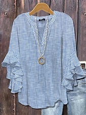 economico Top a Righe e Geometrici per Donne-Blusa da Donna con Maniche a Ruffle a Strati Grafica Floreale A Righe Giornaliera Stile Elegante Casual Maniche a 3/4 Collo a V Maglietta Regolare Abbigliamento Estivo Primaverile per Vacanze Stampa