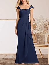 voordelige Vloerlengte-A-Lijn Moeder van de Bruid Jurk Bruiloft Gast Elegante Hartvormige Vloerlengte Chiffon Kap Mouw met Kant Ruching