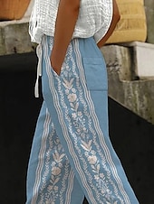 preiswerte Gerade geschnittene Hose-Damen Chinos Baggy-Hosen Strandshorts Urlaub Vintage Mode Volle Länge Hohe Taille Blumen Grafik Geometrisch Drucken Thermowarm Atmungsaktiv Weich Mikroelastisch Formell Urlaub Straße Rubinrot Orange