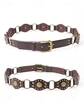 cheap Women&#039;s Belt-Women&#039;s Bohemian Western cowboy style belt with antique brass flower buckle, Adjustable tightness, Suitable for retro fashion, Casual or festival wear