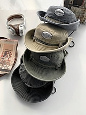 abordables Chapeaux pour hommes-Chapeau de pêche d&#039;extérieur pour homme avec mentonnière réglable, tissu en toile de coton, bord large enroulable classique, adapté aux activités estivales, à la randonnée et aux voyages