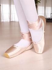 abordables Chaussures de ballet-Chaussures de danse à pointes en satin pour femmes et filles avec liens en ruban - Chaussures d&#039;entraînement de danse professionnelles pour ballerines adolescentes et adultes