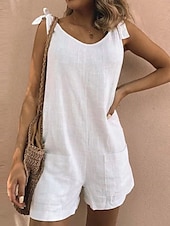 cheap Sets-Women&#039;s Normal Cotton Linen Pants Streetwear Solid Color Sleeveless V Neck Pocket Street Daily Regular Fit White Yellow Army Green Summer