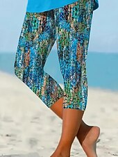 olcso -Női Capri nadrágok Leggingek Utcai sikk Boho Borjú-hossz Természetes Virágos Nyomtatott kellemes Kényelmes Hétköznapi viselet Alkalmi Utcai öltözék Kék Lóhere Nyár Normál