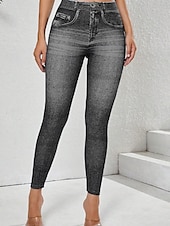 cheap Blue 3D Print-Women&#039;s Leggings Trousers 3D Print Chinos Vacation Streetwear Casual Full Length High Waist Plain Comfy Soft Comfortable Stretchy Outdoor Street Blue Dark Blue Gray Summer Skinny