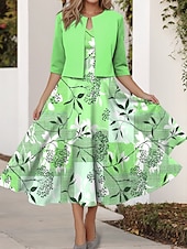 ieftine rochie florală-Pentru femei Set de rochii Rochie A line Rochie de vară Petrecere Rochii Semi Formale Floral Grafic Imprimeu Rochii Midi Manșon Jumate În V Invitat la nunta Zilnic Roz Îmbujorat Albastru piscină Mov
