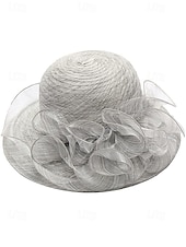 abordables Chapeaux pour femmes-Chapeau de paille élégant à large bord pour femme avec des accents de ruban et de perles, parfait pour les fêtes de jardin d&#039;été, les événements en plein air et les mariages