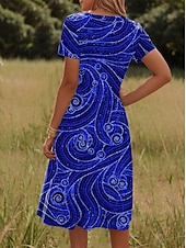preiswerte Kunst &amp; Design Kleid-Damen Minikleid T-Shirt-Kleid A Linie Kleid Sommerkleid Lässig Ferien Strand Normale Passform Grafik Abstrakt Kurzarm Rundhalsausschnitt Blau Sommer Frühling