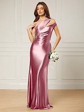 preiswerte BLAU-Meerjungfrau/Trompete Abendkleid elegantes Kleid formal bodenlang ärmellos eine Schulter Satin mit gerüschten 2025