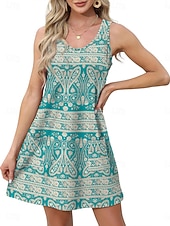 levne Neformální květinové šaty-Dámské Mini šaty Boho šaty Elegantní Na běžné nošení Plážový styl Volný Cikánské Bez rukávů Do V aqua modrá Colourful Bílá Rubínově červená Léto