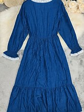 halpa Boho-mekot-Naisten Pitkä mekko Maxi mekko Boho-mekko Länsimainen mekko Muoti Moderni Loma Pyhäpäivä Bile Normaali Väripalikka Pitkähihainen V kaula-aukko Sininen Kesä