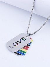 baratos Jóias Masculinas-Colar masculino LGBTQIA+ com estampa de arco-íris e recortes do orgulho - corrente com pingente de aço inoxidável, joia festiva ousada para o mês do orgulho, desfiles LGBTQIA+ e expressão cotidiana