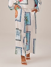 cheap Pants-Seamless Pattern Print Elastic Waist Wide Leg Trousers