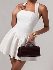 preiswerte Abschlusskleider-Damen Minikleid Weißes Kleid Abschlusskleid Partykleid Cocktailkleid Mode Party Date Teegesellschaft Normale Passform Einfach Ärmellos Neckholder Schwarz Weiß Wein Sommer