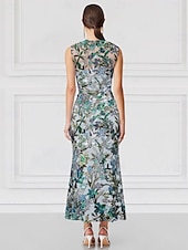 levne Koktejlové šaty-Mořská panna  trubkovité koktejlové šaty vyšívané elegantní formální svatební hosté délky podlahy bez rukávů s vysokým výstřihem flitry s třpytkami