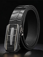 economico Cinture da uomo-Cintura da uomo in vera pelle con fibbia automatica e cricchetto - classico motivo coccodrillo, stile elegante, adatta per matrimoni, affari e occasioni formali