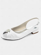 olcso Koktél-női szatén slingback esküvői magassarkúk kristálydíszítéssel - elegáns menyasszonyi slingbackek különleges alkalmakra