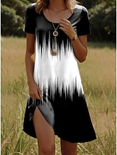 preiswerte Kunst &amp; Design Kleid-Damen Minikleid Freizeitkleid T-Shirt-Kleid Sommerkleid Shiftkleid Urlaub Lässig Boho Party Strand Formpassend Ombre Grafik Kurzarm Rundhalsausschnitt Weiß Rote Blau Orange Sommer Frühling