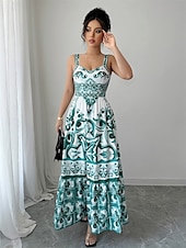 baratos Vestidos de Cocktail-Vestidos de Quinceanera A-Line Vestido Elegante Casamento Convidada Comprimento do Chão Sem Mangas Coração Poliéster Costas Descobertas com Estampa Floral Vestido Convidada de Casamento 2025