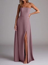 economico Abiti da damigella-Abito da damigella a trapezio, scollo a V, maniche lunghe, elegante, strascico a ruota in chiffon con pieghe e volant 2025