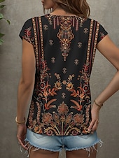 abordables Débardeur Boho-Débardeur camisole bohème pour femme, graphique, géométrique, vintage, élégant, classique, sans manches, manches courtes, col en V, régulier, imprimé quotidien, jaune, rouge, bleu, violet, vert, été,