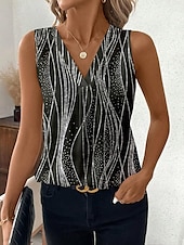 billige Stripe og geometrisk tank topp-Dame Camisole Tank Top Grafisk Polkadotter Stripet Stilfull Fritid Ermeløs V-hals Vanlige topper Daglig Trykt mønster Svart Hvit Grønn Kakifarget Sommer Vår