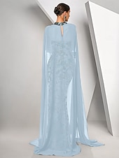 voordelige GROEN-Lichtblauwe Cape Jurk Zeemeermin  Trompet Avondjurk Elegante Jurk Formele Bruiloft Vloerlengte Mouwloos Strapless Stretch Crepe met Beading Kant