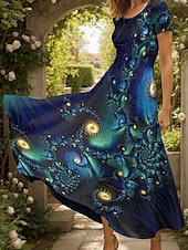 abordables Art &amp; Design Robes-Femmes Robe maxi Robe Décontractée Robe trapèze Robe d&#039;été Élégant Vacances Occasionnel Coupe régulière Graphique Abstrait Manche Courte Col carré Rouge Bleu Violet Vert Été Printemps