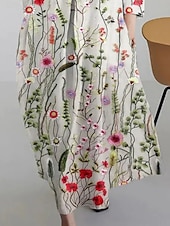 tanie kwiatowa sukienka-Damskie Sukienka maxi Sukienka letnia Sukienka A line Letnie sukienki Urlop Codzienny Styl plażowy Codzienny Święto Wyjściowe Luźna Kwiaty Graficzny Długi rękaw Półgolf Łódeczka Niebieski Zielony