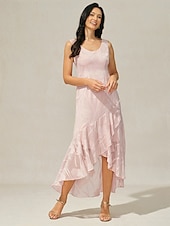 economico Abiti da festa-Per donna Abito maxi Abito con balze Elegante Matrimonio Ospite di nozze Festa serale Floreale Senza Maniche Collo a U Rosa Estate Primavera