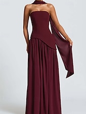 preiswerte Abschlusskleider-Damen Langes Kleid Maxikleid Weißes Kleid Abschlusskleid Partykleid Mode Party Abendgesellschaft Ausgehen Normale Passform Einfach Ärmellos Trägerlos Weiß Gelb Wein Marineblau Sommer