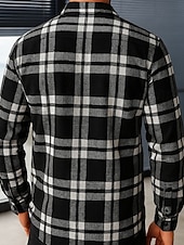 preiswerte Herren-Oberhemden-Herren Hemd Flanellhemd Kariertes Hemd Knopfhemd Overshirt Shacket Karo Outdoor Alltagskleidung Schwarz Langarm Revers Frühling &amp; Herbst Bekleidung Tasche