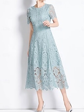 economico Sotto 129,99 $-Abito Madre della sposa Abito elegante Collo tondo Lunghezza tè Pizzo Maniche corte con pizzo