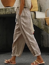 billige Straight-Leg Bukser-Dame kinesisk Ferie Årgang Etnisk stil Full lengde Høy Midje Blomstret Linjer / bølger Elastisk midje Stripe Trykt mønster Myk Utendørs Pustende Mikroelastisk Formell utendørs Feriereise Kamel Svart