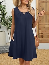 preiswerte Einfaches Kleid-Damen Minikleid Sommerkleid Lässig Täglich Normale Passform Einfarbig Ärmellos Rundhalsausschnitt Schwarz Weiß Wein Marineblau Sommer