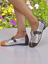 levne Dámské boty s plochou podrážkou-Dámské volnočasové boty širokého střihu z umělé kůže – pohodlné barefoot boty v barevných blokech, prodyšné výřezy, nastavitelný pásek s přezkou, ideální na procházky po zahradě, víkendové výlety i každodenní nošení