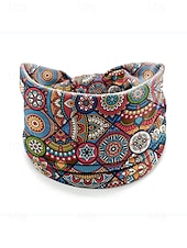 billige Hårtilbehør for kvinner-Fargerike boho twist-pannebånd for kvinner – myke, elastiske og brede hårbånd for yoga, festivaler og fritidsklær