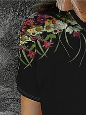 billige Blomster t-skjorte-Dame T skjorte Sommertopper Grafisk Klassisk Fritid Kortermet Crew-hals Crop Tops Daglig Helg Trykt mønster Svart Sommer Vår Høst