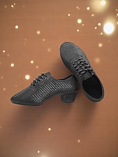preiswerte Lateinamerikanische Schuhe-Weiße Mesh-Latein-Tanzschuhe für Damen mit niedrigem, klobigem Absatz und funkelnden Strasssteinen – atmungsaktives, professionelles Standardschuhwerk für Künstler und Wettbewerbe