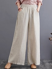 abordables Pantalón liso de lino y algodón-Mujer Pantalones de lino y algodón pantalones Ropa de calle Casual Longitud total Cintura Media Plano Bolsillo Cintura elástica Al Aire Libre Cómodo Ropa Cotidiana Noche Albaricoque Negro Azul Morado