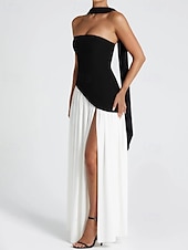preiswerte Abschlusskleider-Damen Langes Kleid Maxikleid Weißes Kleid Abschlusskleid Partykleid Mode Party Abendgesellschaft Ausgehen Normale Passform Einfach Ärmellos Trägerlos Weiß Gelb Wein Marineblau Sommer