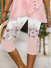 billiga -Kvinnors leggings capribyxor hög elasticitet mode streetwear hel längd hög midja blommigt tryck termisk varm andningsbar mjuk utomhus vardag linne lik mörkgrå kombination sommar vår regular fit
